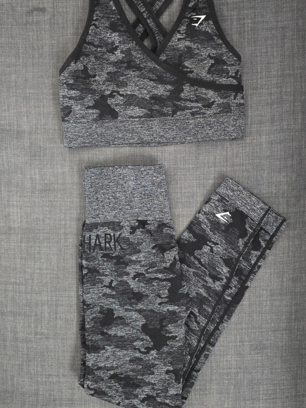 Gymshark Black Camo Seamless Sports Bra and Leggings Set